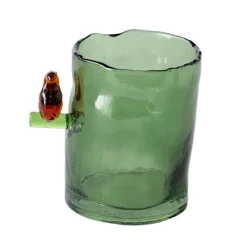 Green Glass Hurricane with Squirrel, 4.75