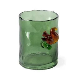 Green Glass Hurricane with Squirrel, 4.75