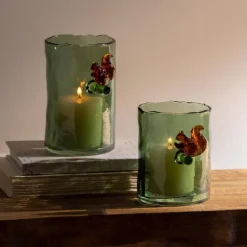 Green Glass Hurricane with Squirrel, 6