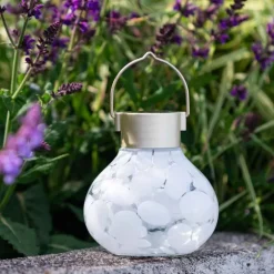 Hand-blown Glass Solar Tea Lantern - White