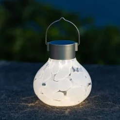Hand-blown Glass Solar Tea Lantern - White