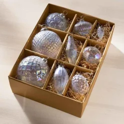 Hand-Blown Luster Glass Ornament Box, Set of 9