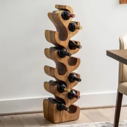 Hand-Carved Giant Suar Wood Wine Rack