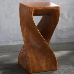 Hand-Carved Monkey Pod Wood Twisty Stool 23"