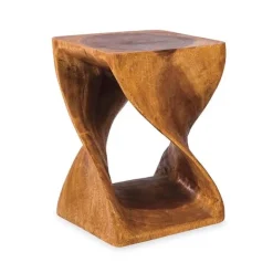 Hand-Carved Monkey Pod Wood Twisty Stool 18"