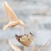 Hand-Carved Parasite Wood Hummingbirds Sculpture