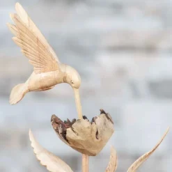 Hand-Carved Parasite Wood Hummingbirds Sculpture