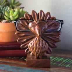 Hand-Carved Sheesham Wood Peacock Eyeglass Holder