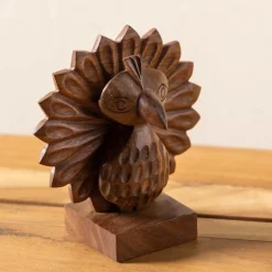 Hand-Carved Sheesham Wood Peacock Eyeglass Holder
