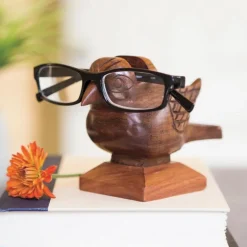 Hand-Carved Sheesham Wood Sparrow Eyeglass Holder