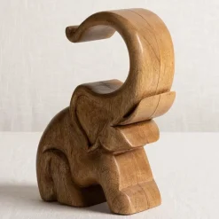 Hand-Carved Wooden Elephant Wine Bottle Display