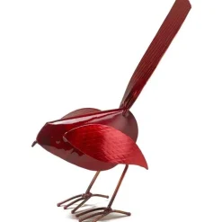 Handcrafted Copper Bird Statue - Red