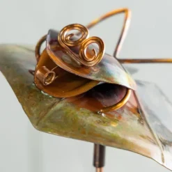 Handcrafted Copper Frog on Lily Pad Garden Stake
