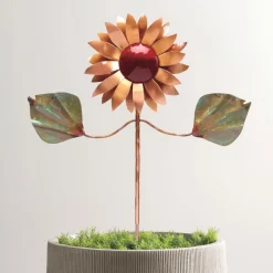 Handcrafted Copper Sunflower Garden Stake