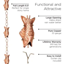 Handcrafted Fish Rain Chain - Copper