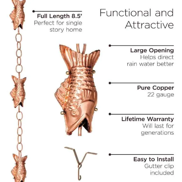 Handcrafted Fish Rain Chain - Copper