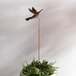 Handcrafted Flamed Copper Hummingbird Garden Stake