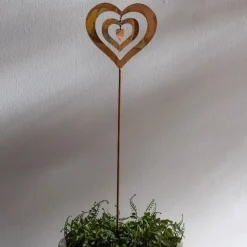 Handcrafted Flamed Copper Spinning Heart Garden Stake