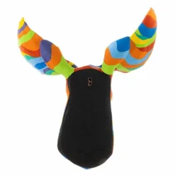 Handcrafted Haitian Artisan Paper Mache Moose Wall Art - Rainbow