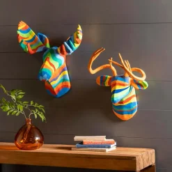 Handcrafted Haitian Artisan Paper Mache Deer Wall Art - Rainbow