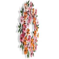 Handcrafted Pink and Orange Zinnias Metal Wreath