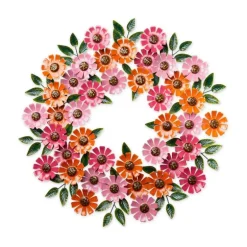 Handcrafted Pink and Orange Zinnias Metal Wreath