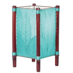 Handcrafted Rattan and Cocoa Leaves Table Lamp - Blue