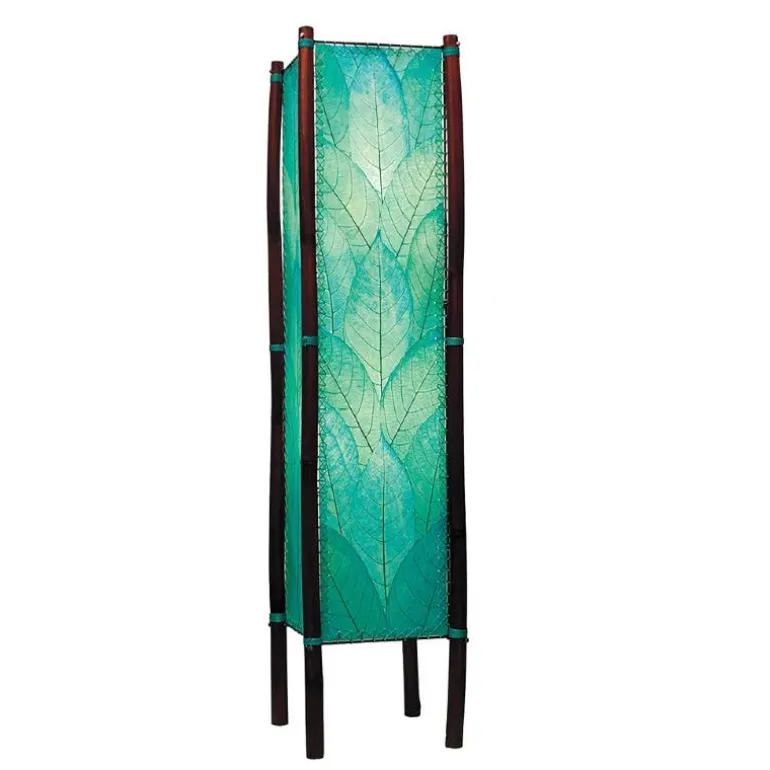 Handcrafted Rattan and Cocoa Leaves Floor Lamp - Blue