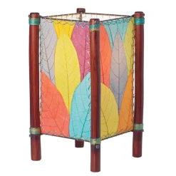 Handcrafted Rattan and Cocoa Leaves Table Lamp - Multi