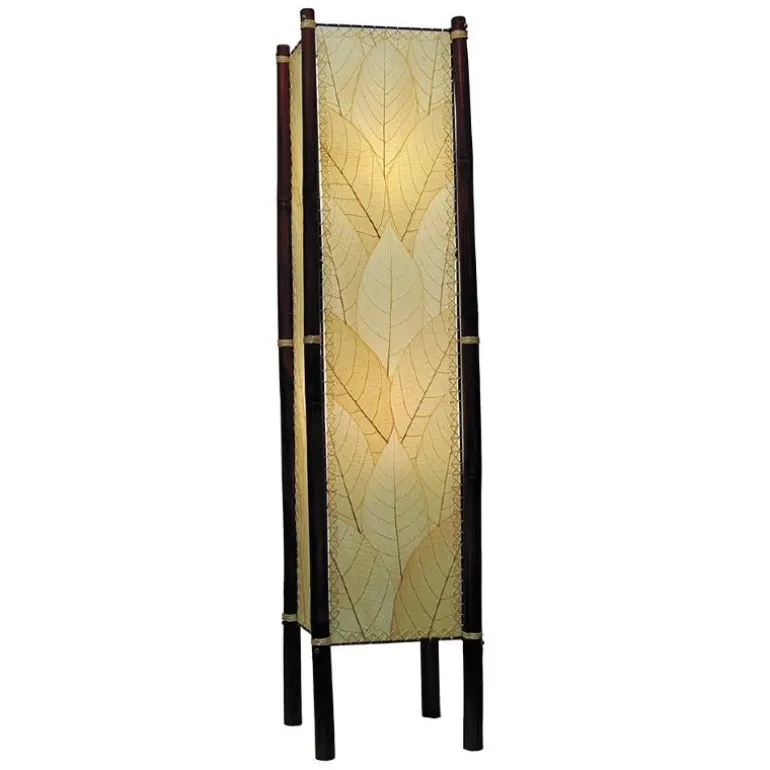 Handcrafted Rattan and Cocoa Leaves Floor Lamp - Natural