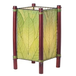 Handcrafted Rattan and Cocoa Leaves Table Lamp - Green