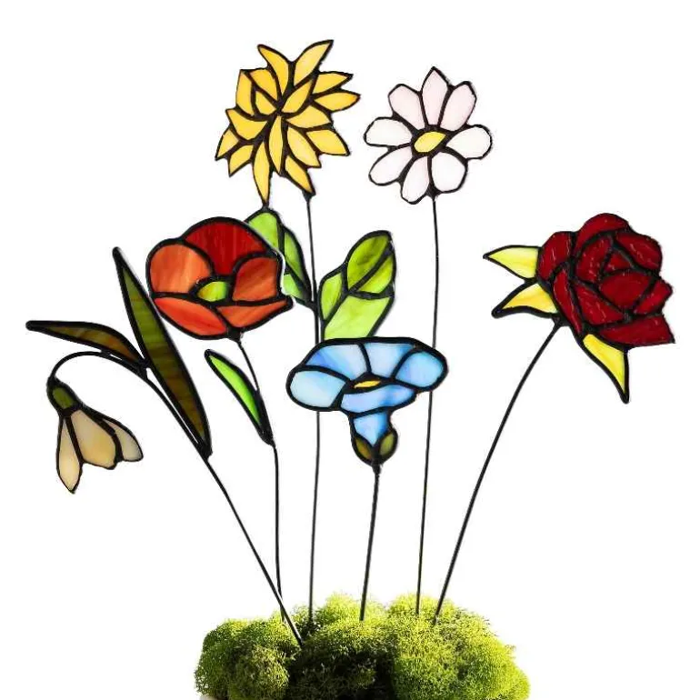 Handcrafted Stained Glass Flower Stakes - Birth Month - August