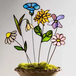 Handcrafted Stained Glass Flower Stakes - Birth Month - February
