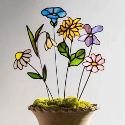 Handcrafted Stained Glass Flower Stakes - Birth Month - October