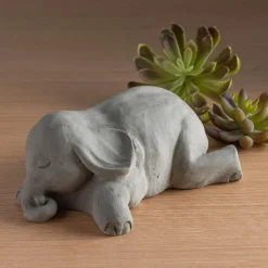 Handcrafted Stone Side-Sleeping Baby Elephant Garden Sculpture