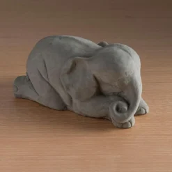 Handcrafted Stone Sleeping Baby Elephant Garden Sculpture