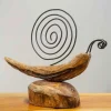 Handcrafted Teak and Metal Snail Sculpture