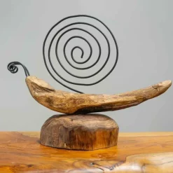 Handcrafted Teak and Metal Snail Sculpture