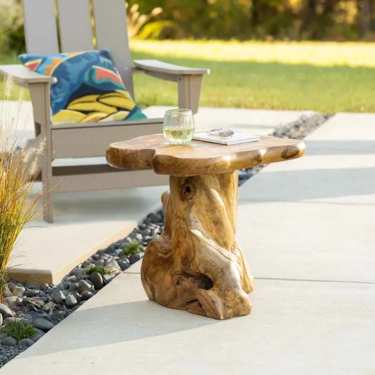 Handcrafted Teak Mushroom Accent Table