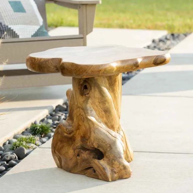 Handcrafted Teak Mushroom Accent Table