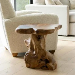Handcrafted Teak Mushroom Accent Table