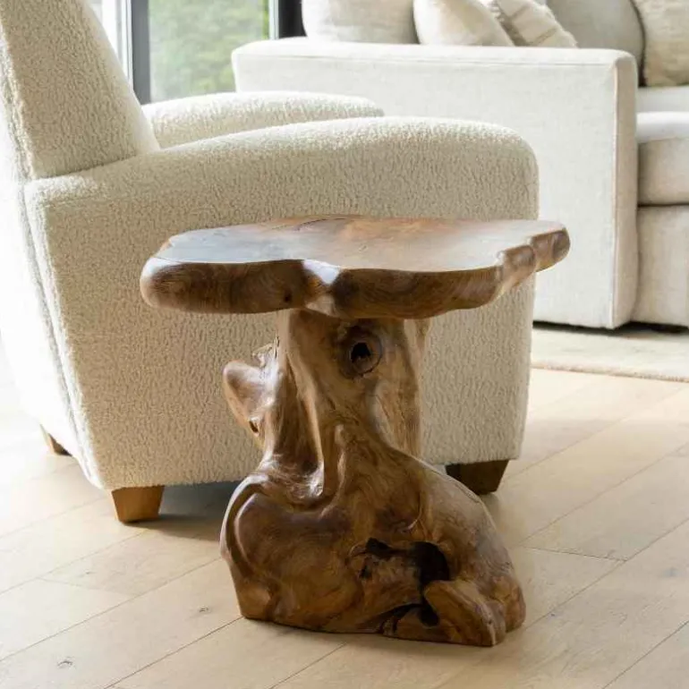 Handcrafted Teak Mushroom Accent Table