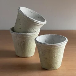 Handcrafted White Stone Terracotta Planters, Set of 3