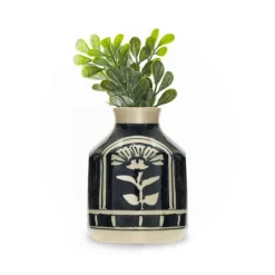 Hand Painted Black Floral Ceramic Vase, Small