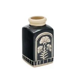 Hand Painted Black Floral Ceramic Vase, Large