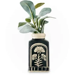 Hand Painted Black Floral Ceramic Vase, Large