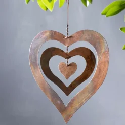 Hanging Flamed Copper Finish Triple Spinning Heart, Large