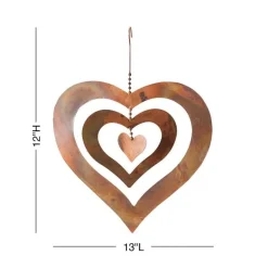 Hanging Flamed Copper Finish Triple Spinning Heart, Large