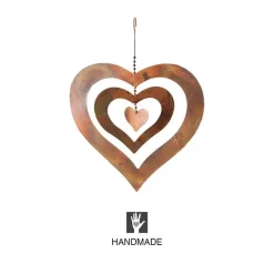 Hanging Flamed Copper Finish Triple Spinning Heart, Large