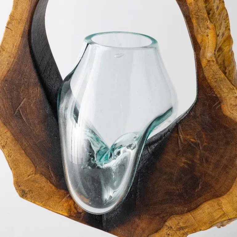 Hanging Glass Teak Planter